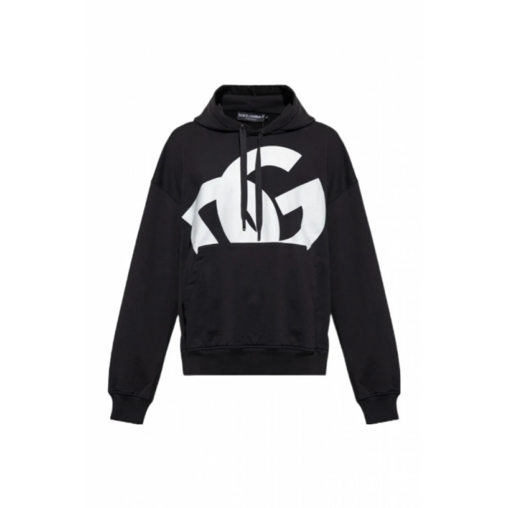 Dolce & Gabbana Zwarte katoenen hoodie met logo print Zwart Heren