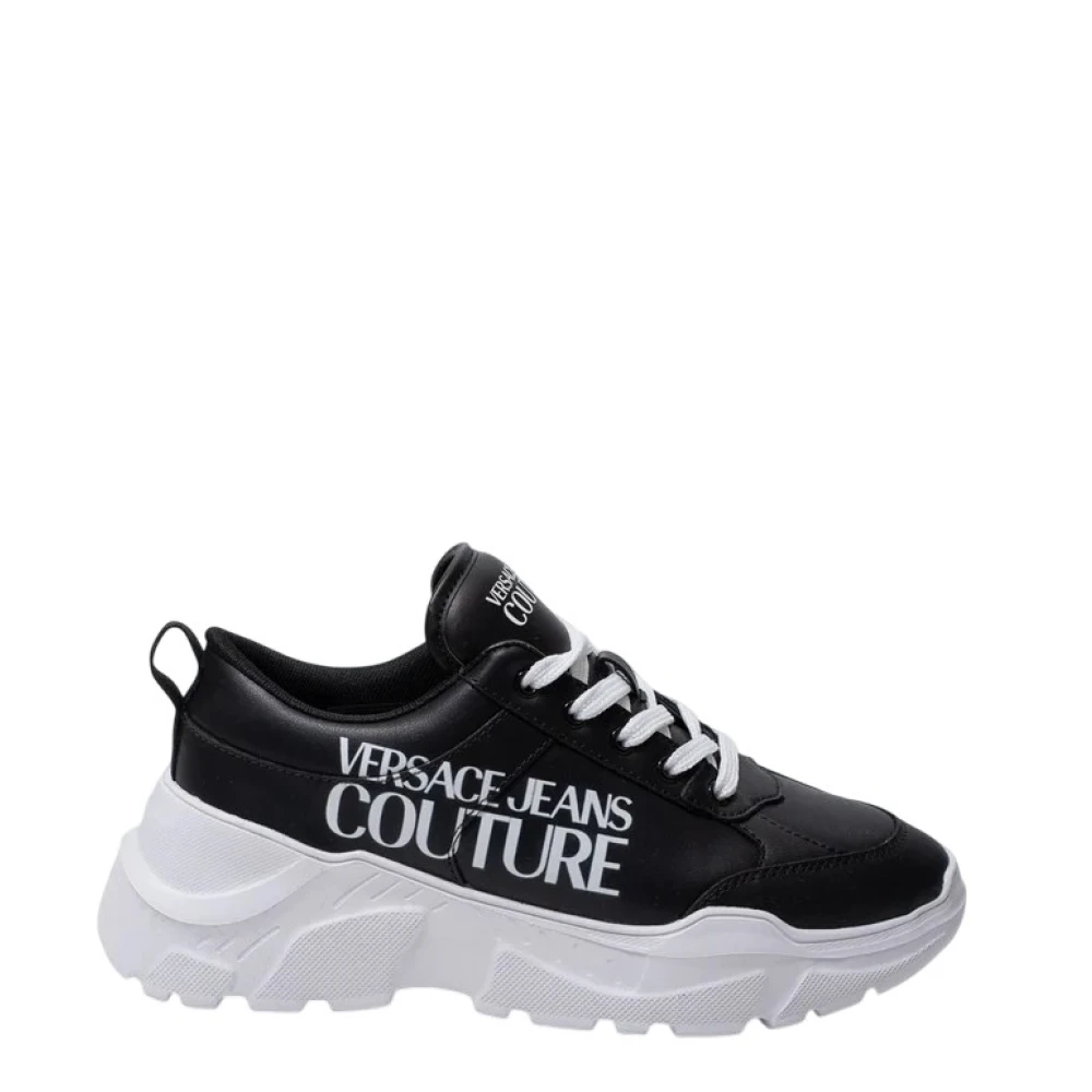 Versace Zwarte Katoenen Sneakers met Dikke Zool Heren Schoenen