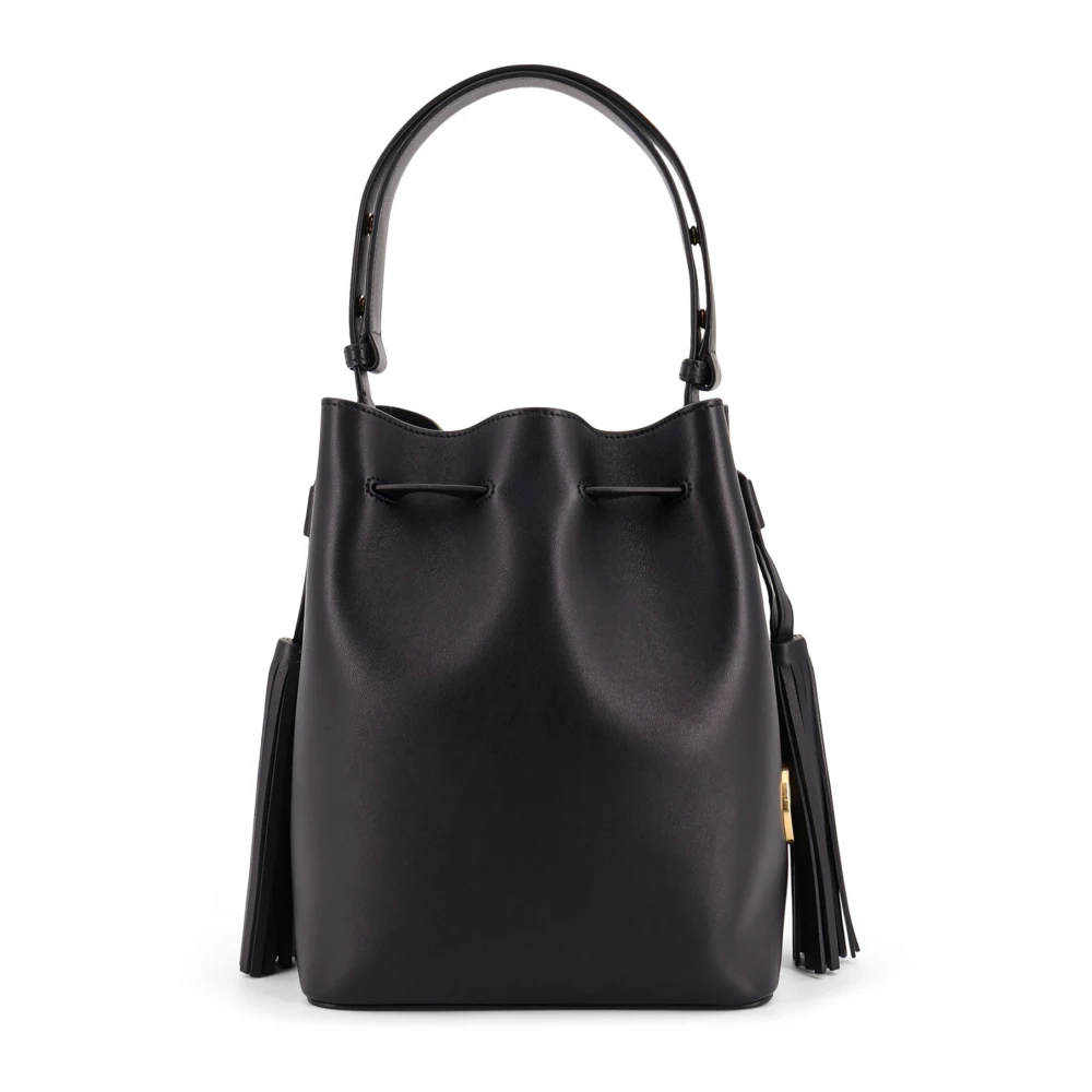 Valentino Garavani , Bucket Bags, Female, Black, One Size, Black Leather Drawstring Bag Made In Italy