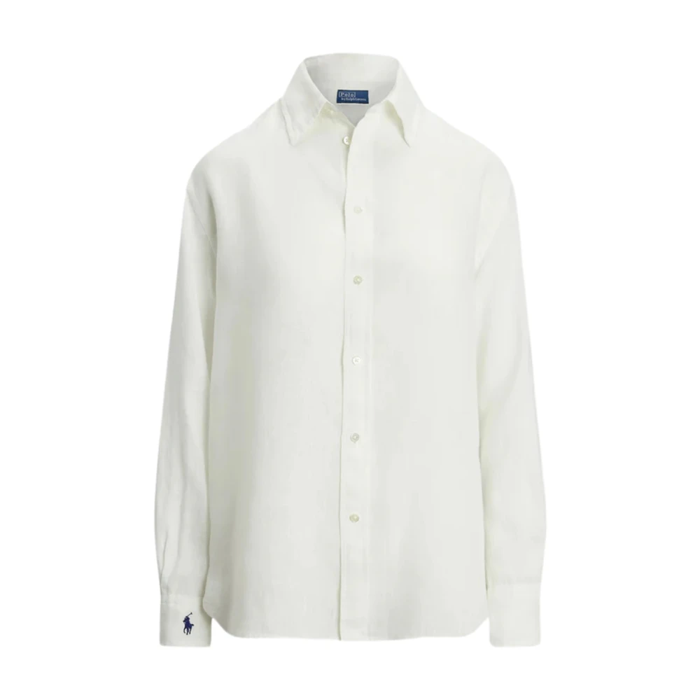 Polo Ralph Lauren Donna Bianco Camicia A Maniche Lunghe Con Bottoni