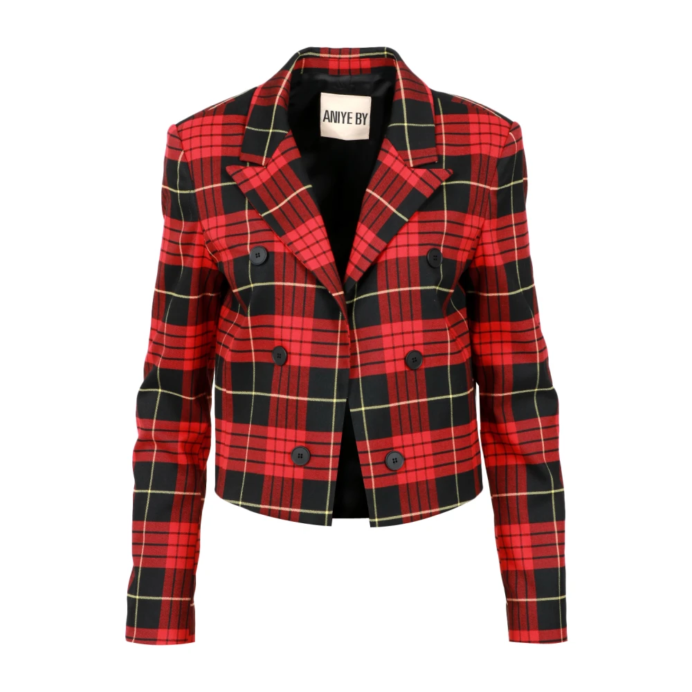 Aniye By Kvadratrutig Kort Blazer Red, Dam