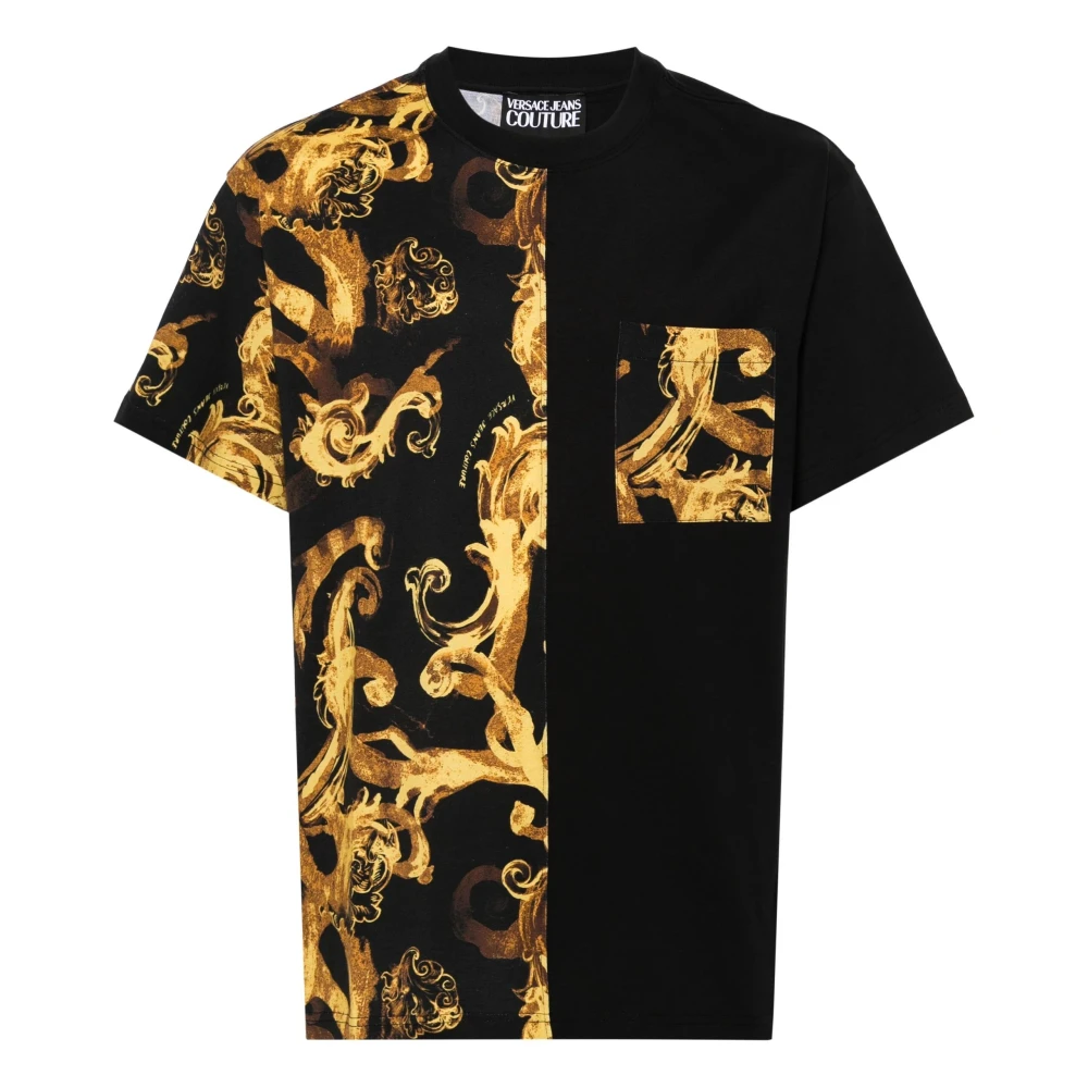 Versace Jeans Couture Zwarte Katoenen T-shirt met Korte Mouwen Multicolor Heren