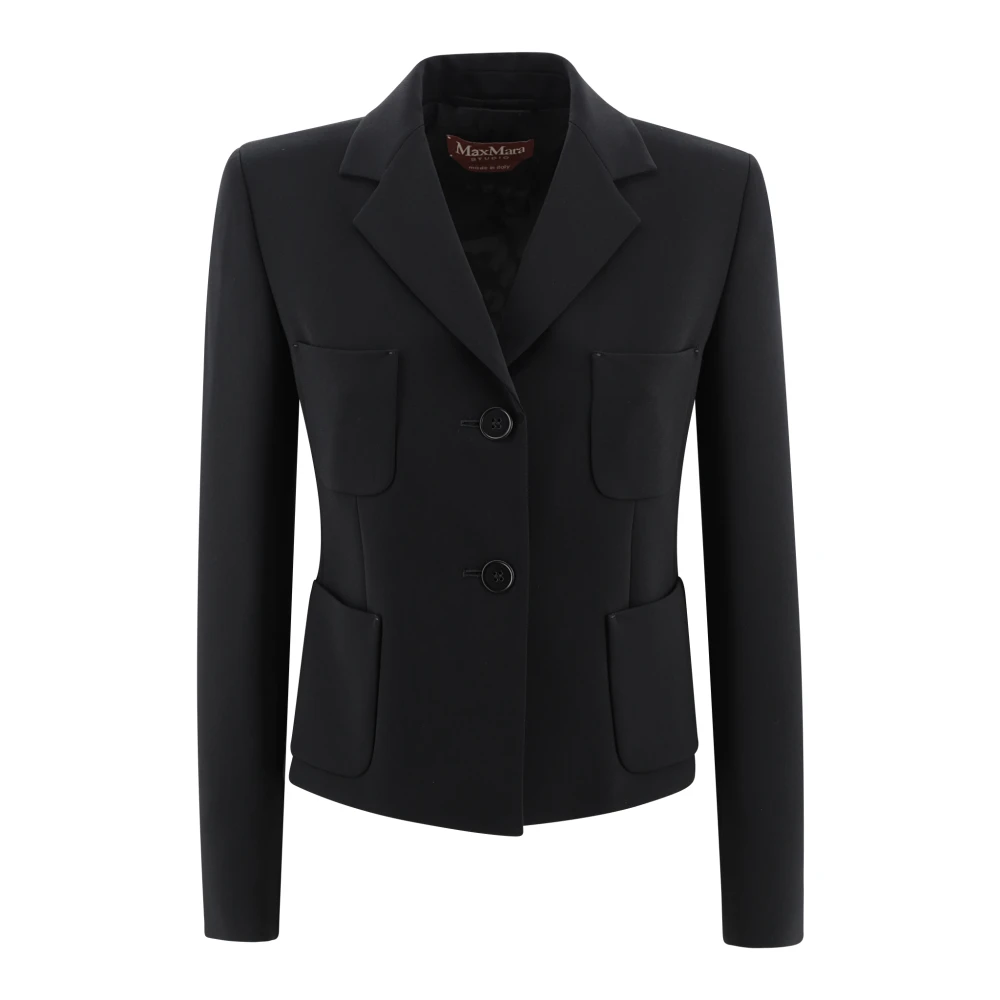 Max Mara Studio Blauwe Box Jas met Zakken Blue Dames