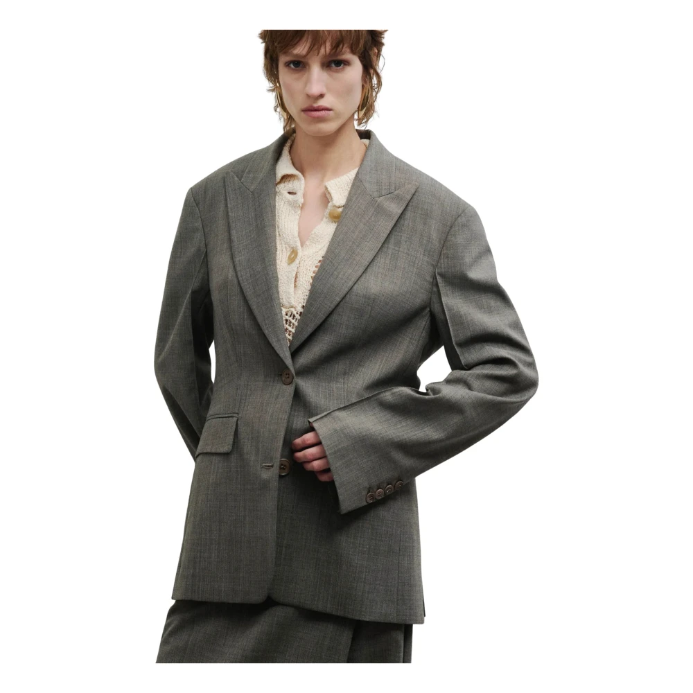 Erika Cavallini Gray Blazers, Female, Xs, Giacca Sartoriale In Lana Tecnica Monopetto