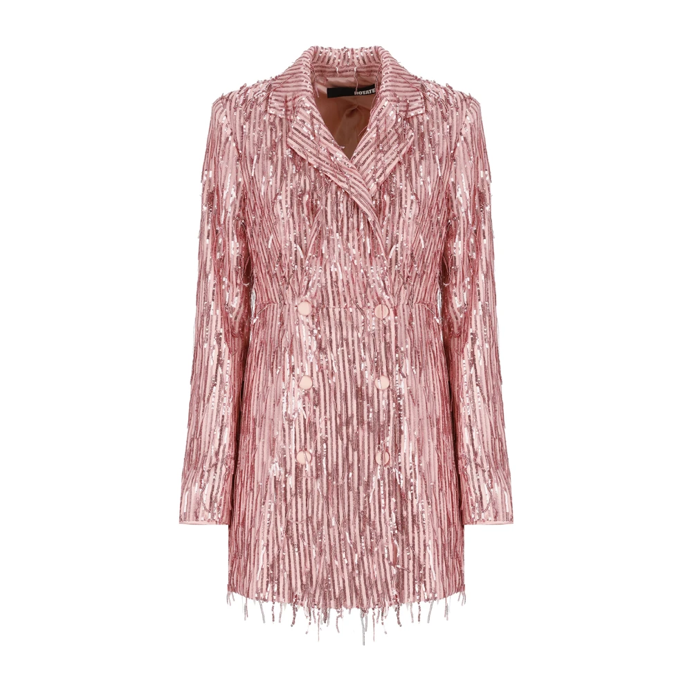 Rotate Birger Christensen Rosa Paljettklänning med Reverskrage Pink, Dam