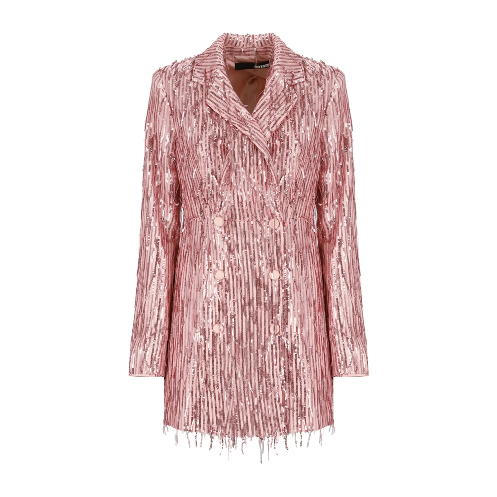 Rotate Birger Christensen Roze Paillettenjurk met Reverkraag Pink Dames