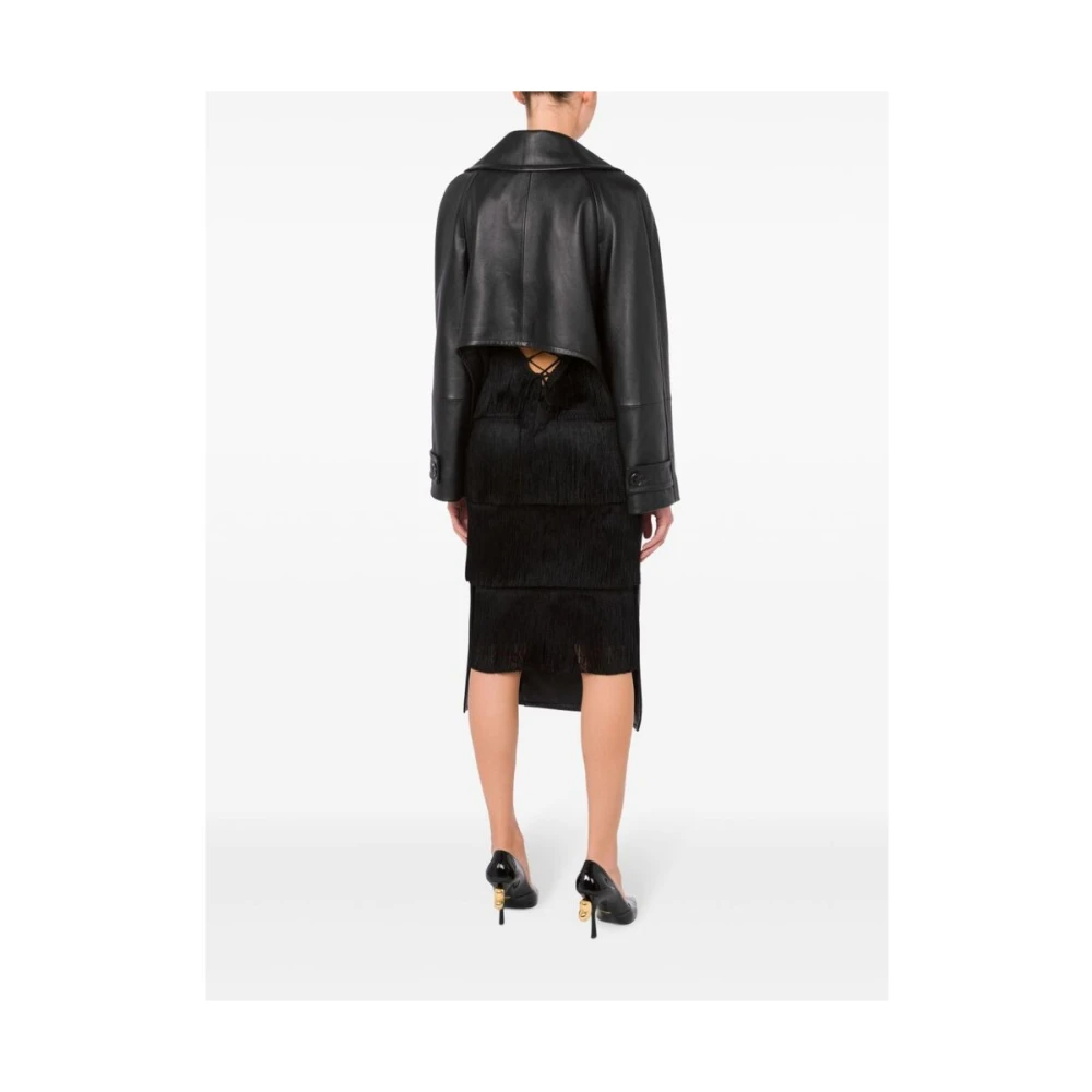 Moschino Zwarte Schapenvacht Jas Asymmetrisch Ontwerp Black Dames
