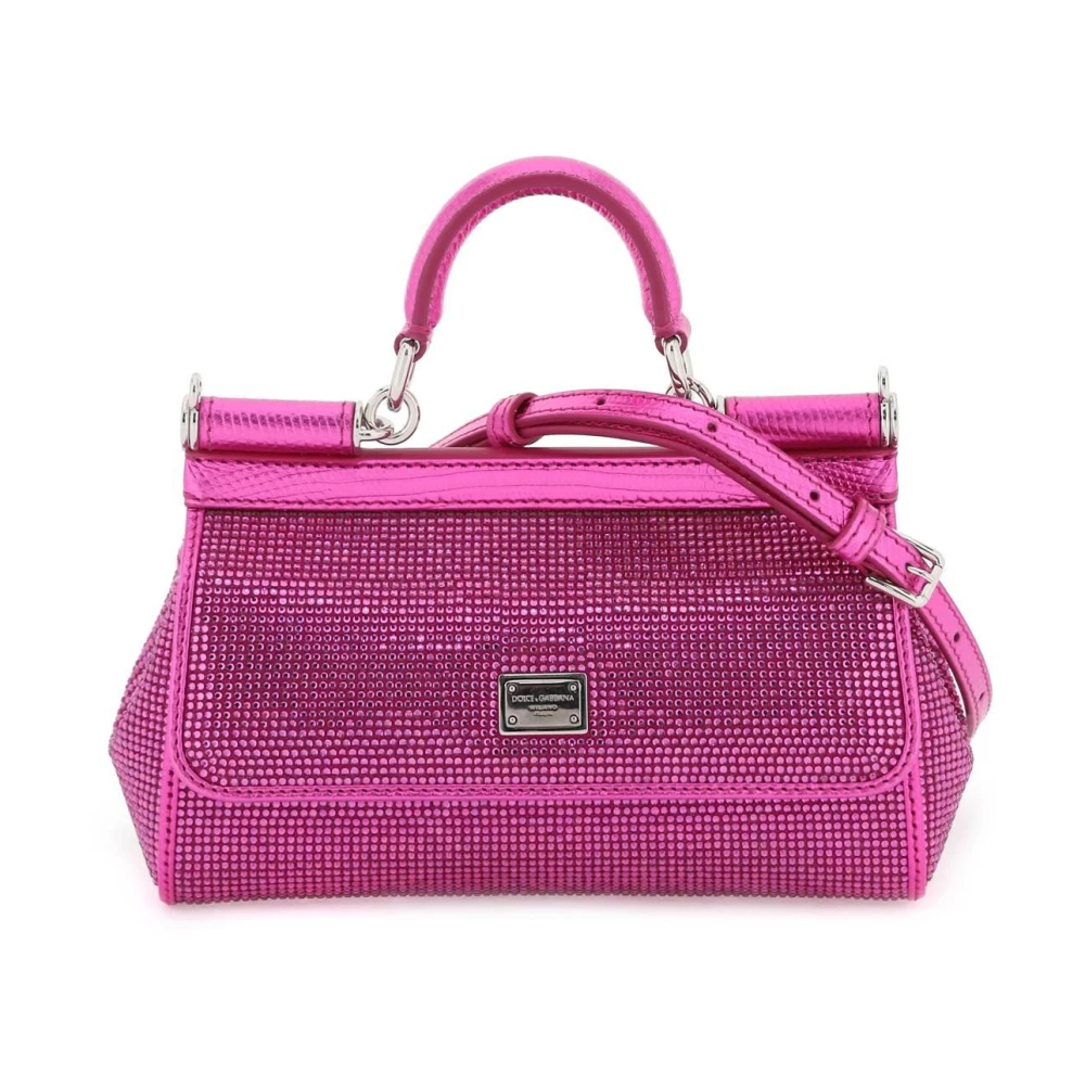Dolce & Gabbana Liten Sicily Satin Väska med Rhinestones Pink, Dam