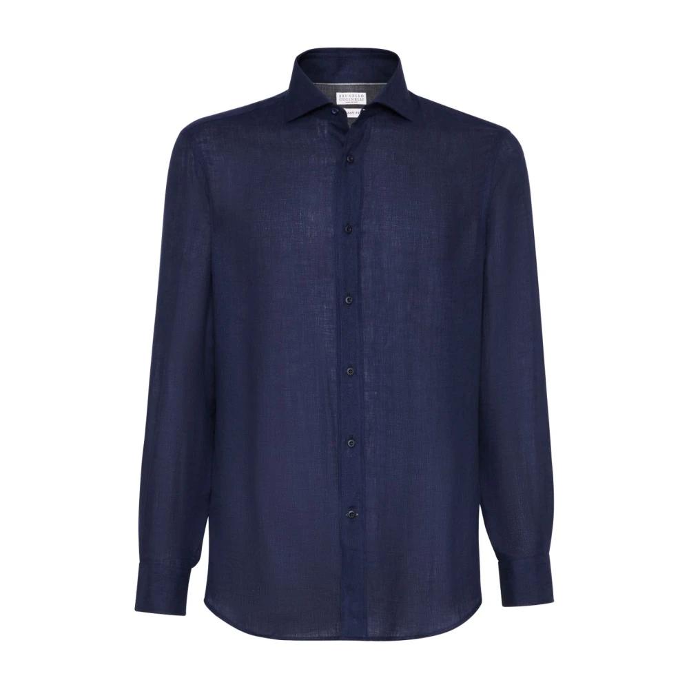 BRUNELLO CUCINELLI Navy Blauwe Button-Up Shirt Blue Heren