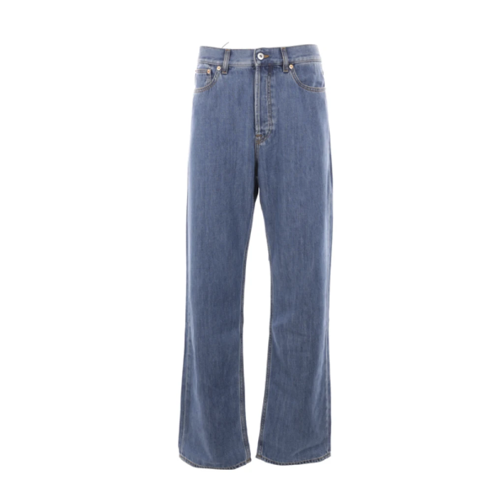 Valentino Garavani Baggy-Fit Denim Jeans met Leren Logopatch Blue Heren