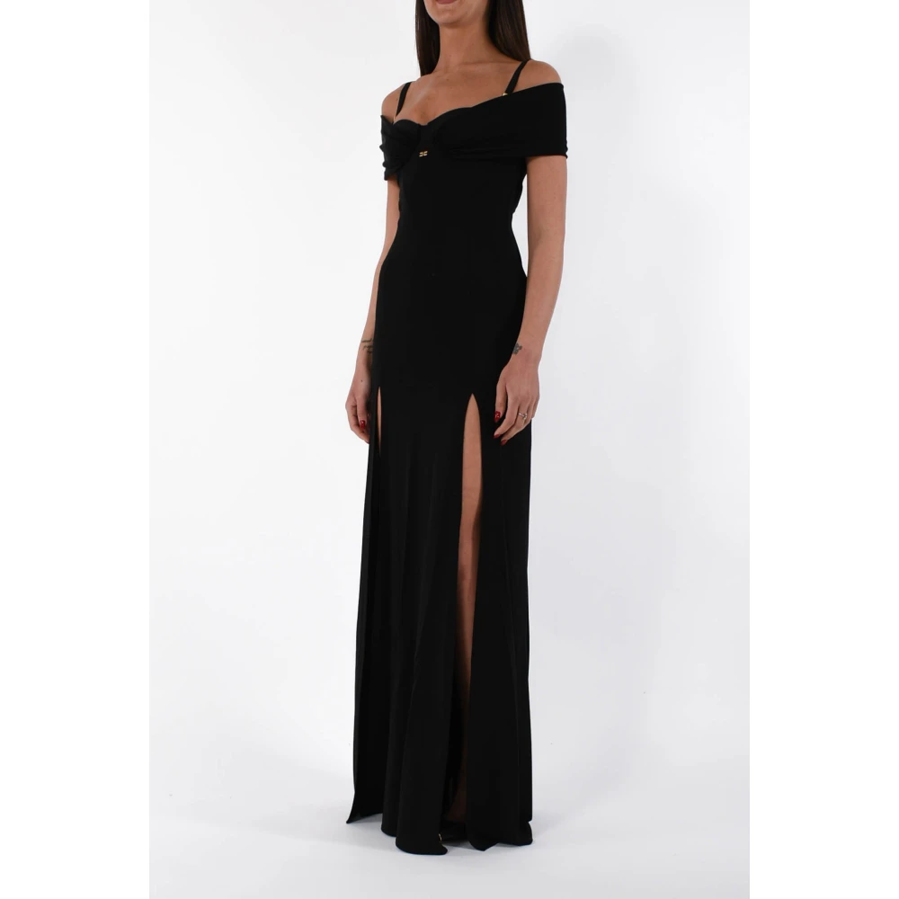 Elisabetta Franchi Gedrapeerd Jersey Crêpe Korset Jurk Black Dames