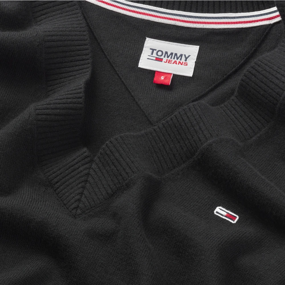 Tommy Jeans Essential V-Neck Sweater Zwart Black Dames