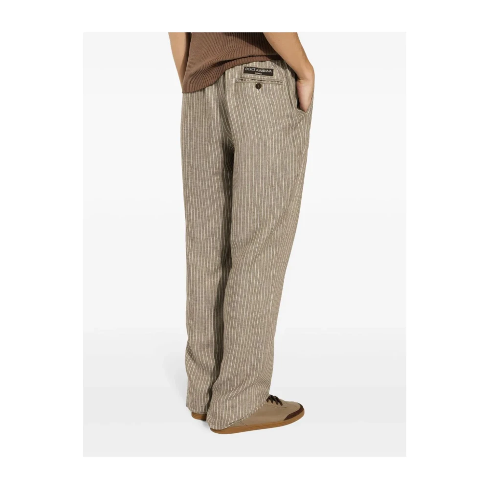 Dolce & Gabbana Beige Linen Jogging Trousers Pinstriped Beige Heren