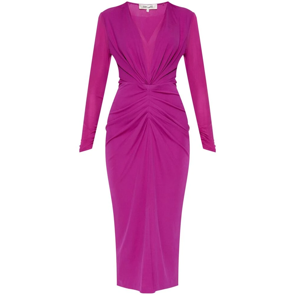 Diane Von Furstenberg Orchidee Paarse V-Hals Jurk met Voorspleet Purple Dames