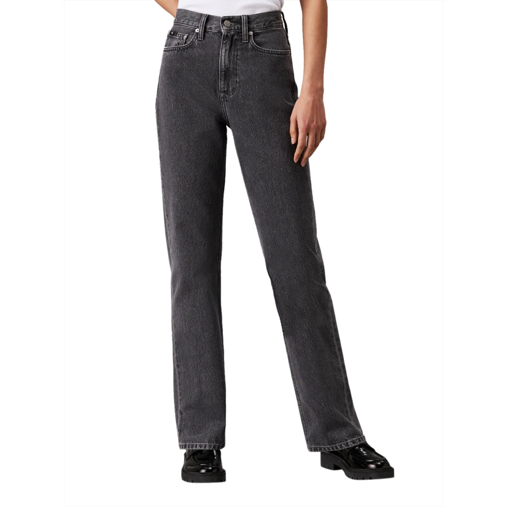 Calvin Klein Jeans Hoge Taille Rechte Grijze Jeans Gray Dames