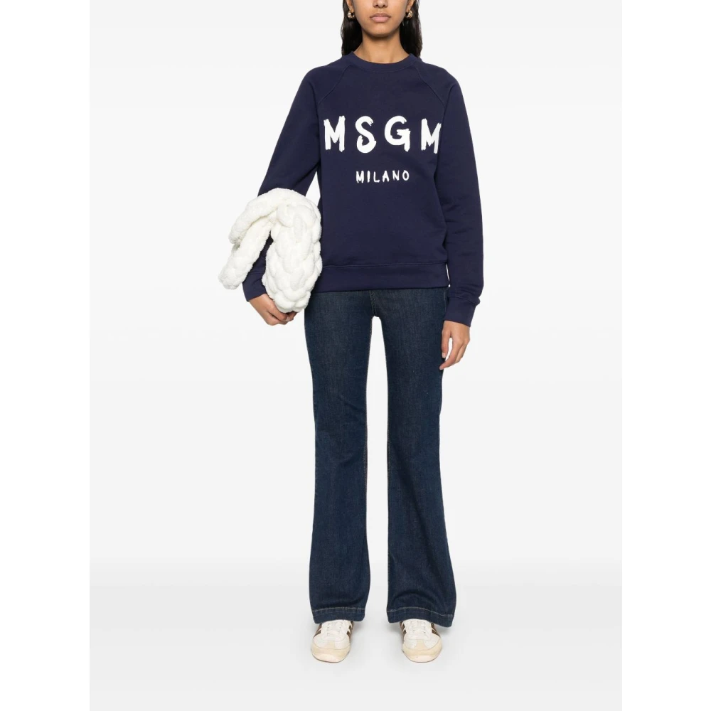 Msgm Blauwe Crew Neck Sweater Raglan Blue Dames