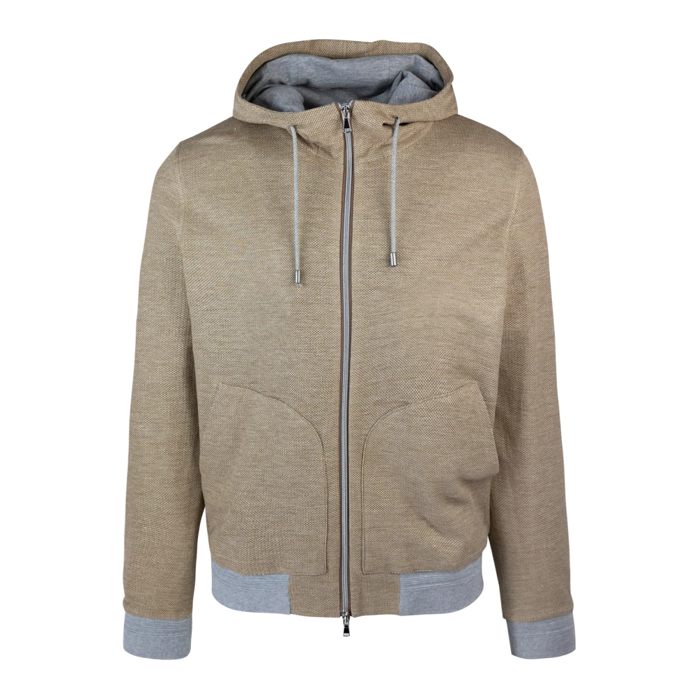 Lubiam Ritssluiting Capuchonjas Linnen Katoenmix Beige Heren