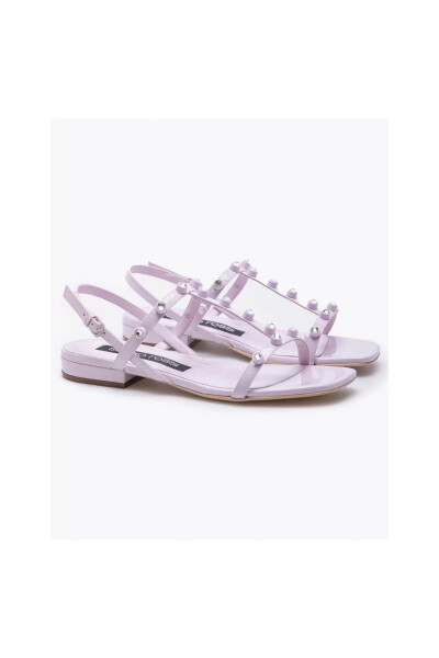 Pellet leather sandals with rhinestones