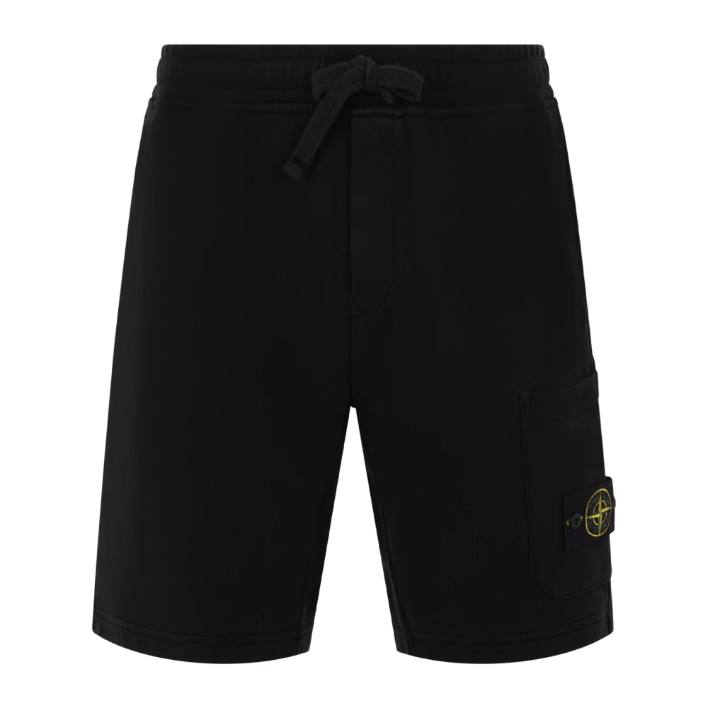 Stone Island Zwarte Cargo Jersey Shorts met Logo Black Heren