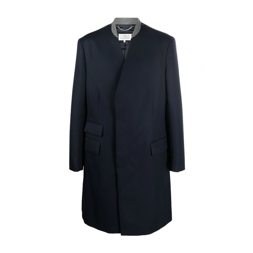 Maison Margiela Navy Wollen Jas Aw24 Blue Dames