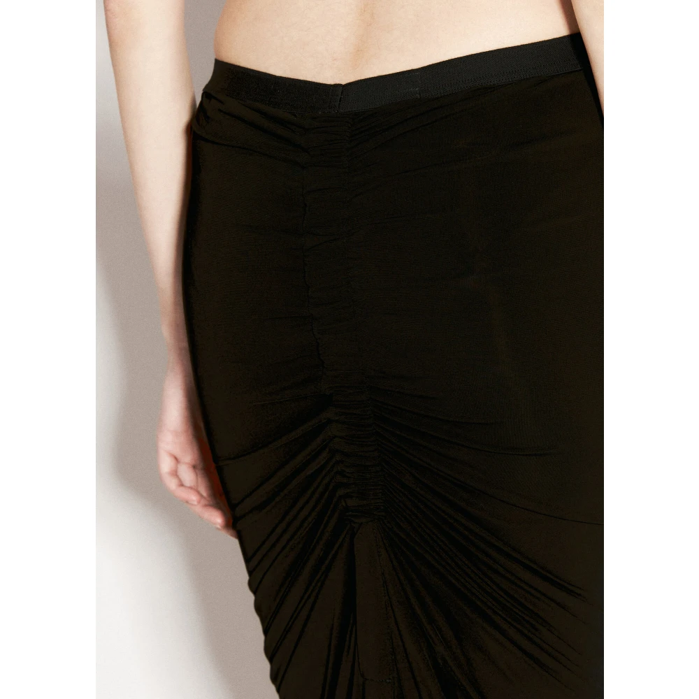 Rick Owens Shrimp Ruched Midi Rok Black Dames