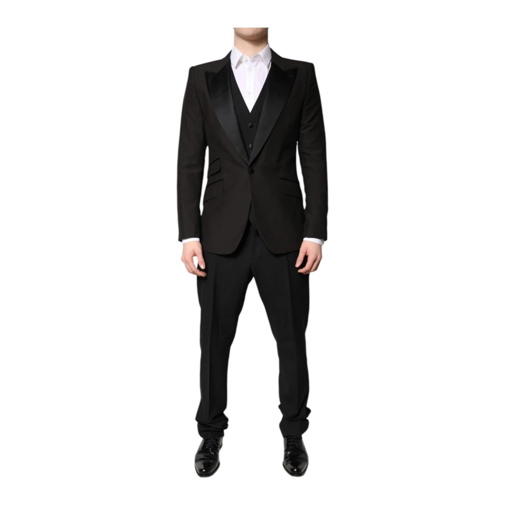 Dolce & Gabbana Men's Black Single Breasted Suits, Xl, Luxury Formal 3-Piece Suit With Vest