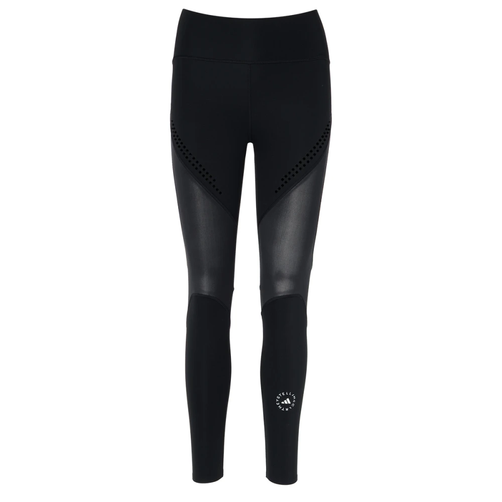 Adidas by stella mccartney Zwarte technische leggings met geperforeerde details en logo print Black Dames