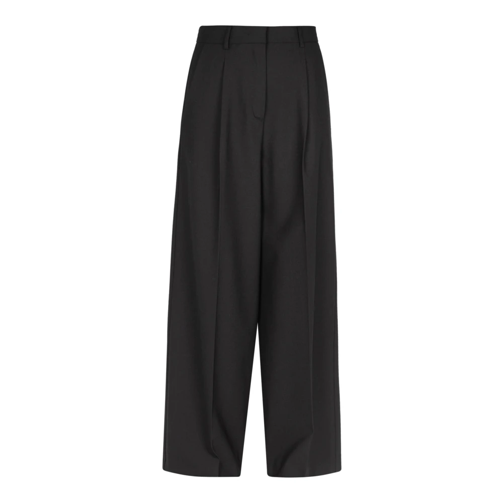 Ottod'Ame Wijde wollen blend broek met plooien Black Dames
