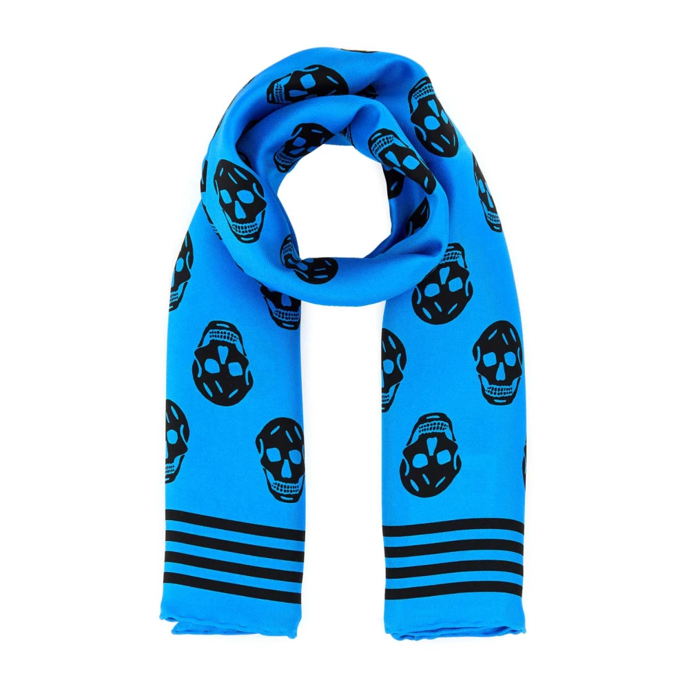 Alexander McQueen Tryckt Satin Foulard Blue, Herr