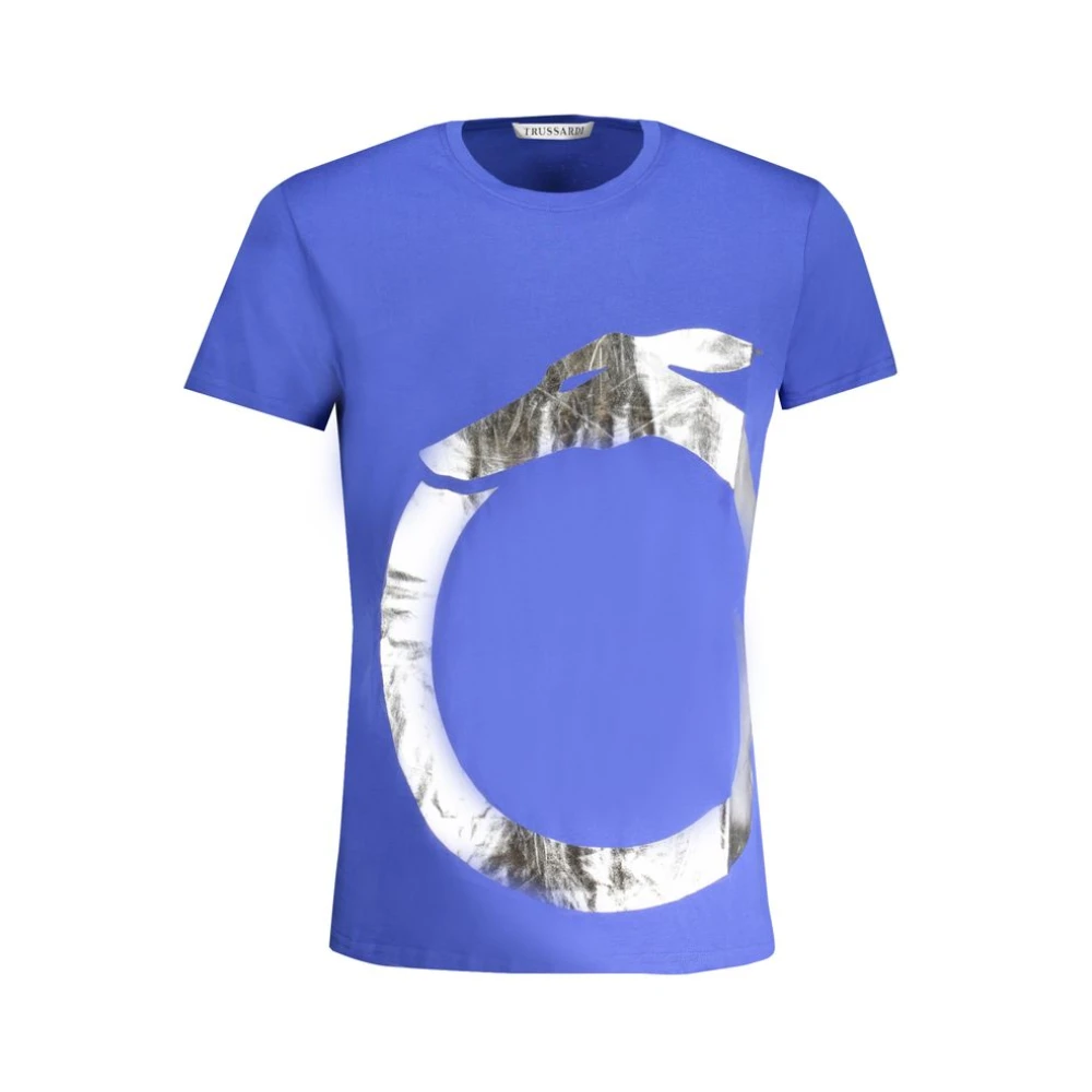 Trussardi Blauw Katoenen Strandkleding Logo Print T-Shirt Blue Heren