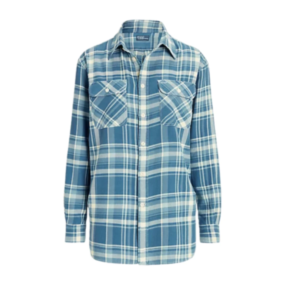 Ralph Lauren Geruit Katoenen Overhemd Blue Dames