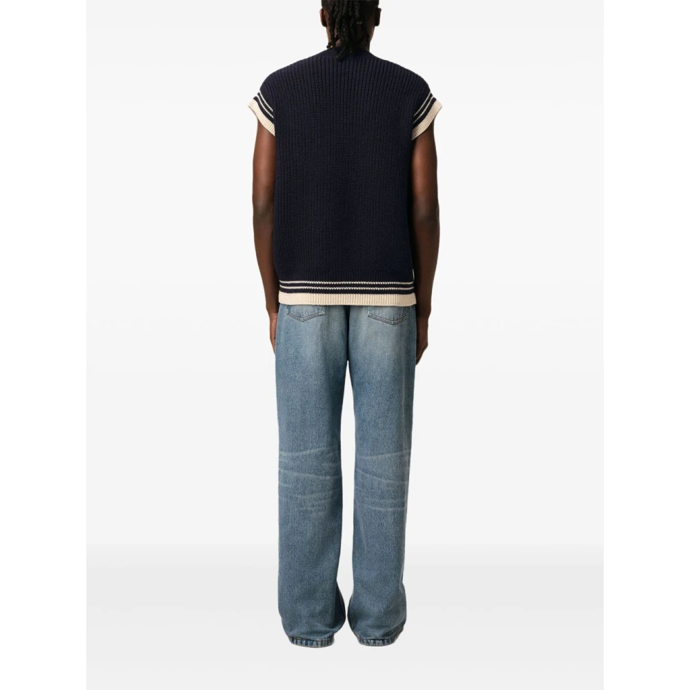 Ami Paris Blauwe V-hals trui met kenmerkend motief Blue Heren