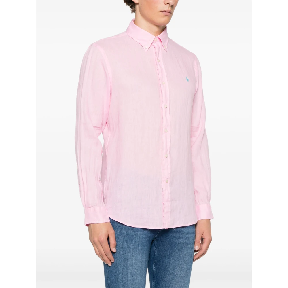 Polo Ralph Lauren Geborduurde Linnen Overhemd Pink Heren