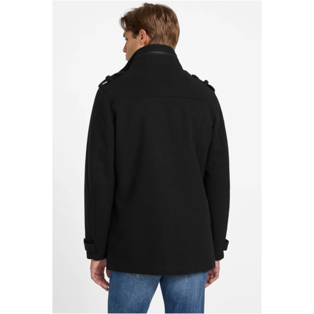 Guess Winterjas Zwart Recht Geritst Black Heren