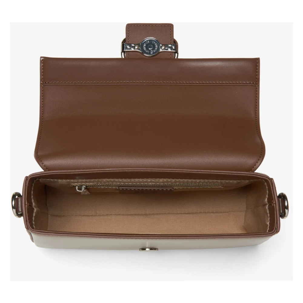 Estro Dames Donkerbruine Leren Schoudertas met Zilveren Hardware Er00115775 Brown Dames