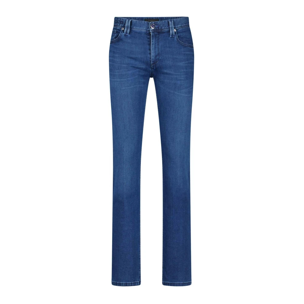 Alberto Herr Blå Jeans W32 L34, Denim, Klassiska Regular-Fit Stretch Denim Jeans