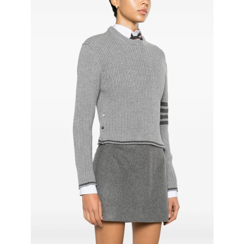 Thom Browne Cropped Cable Gebreide Trui Gray Dames
