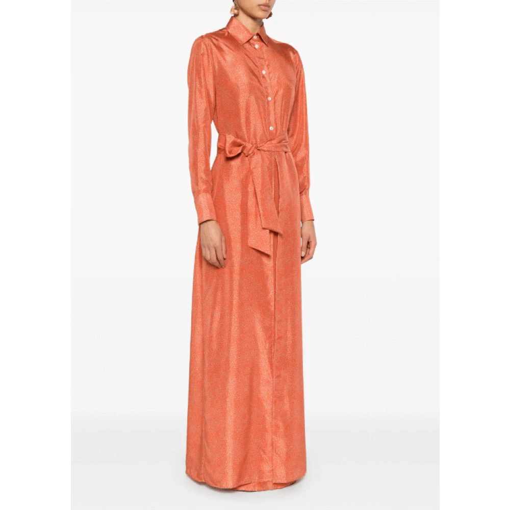 Kiton Grafische Print Zijden Jurk met Riem Orange Dames