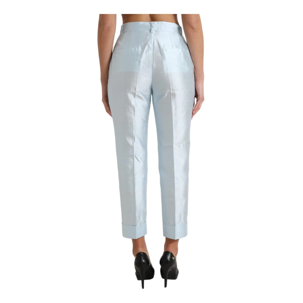 Dolce & Gabbana Zijden Hoge Taille Broek Hemelsblauw Blue Dames
