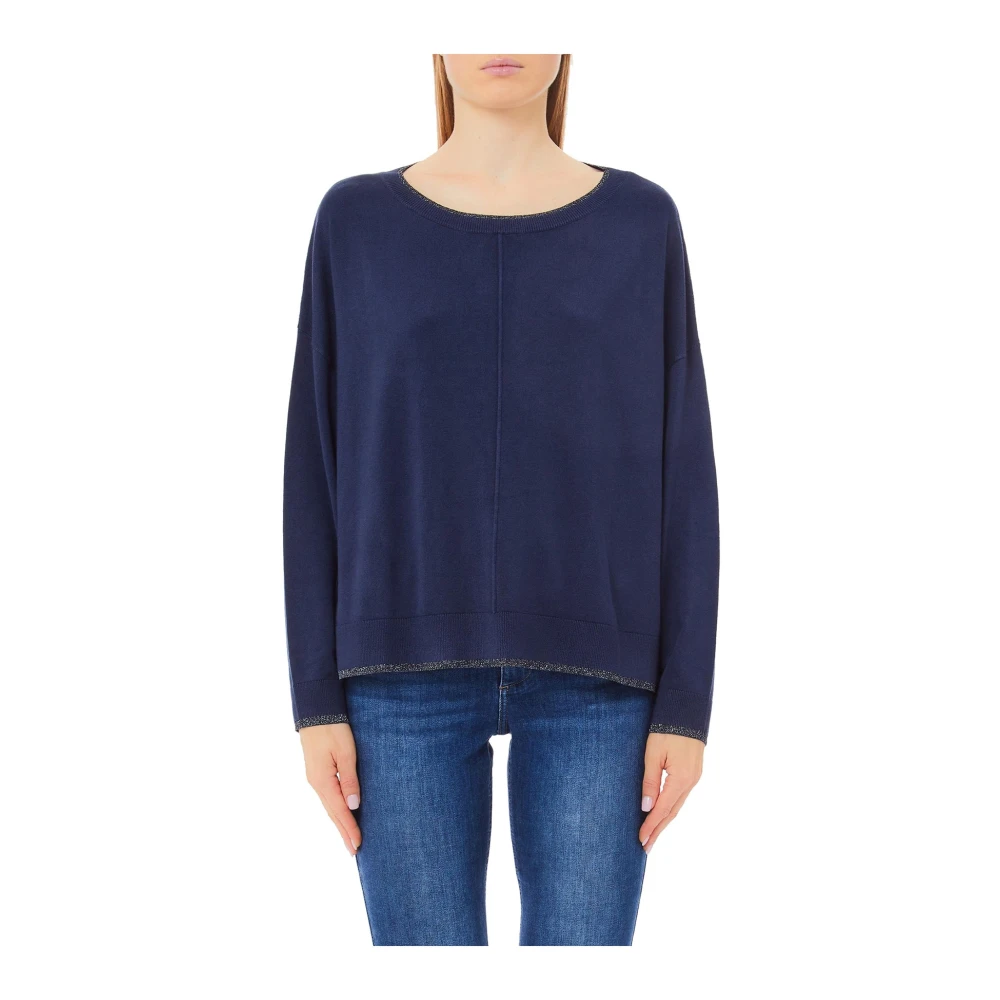 Liu Jo Femme Bleu Pulls, Taille: 36 Fr Pull Avec Bordure En Lurex