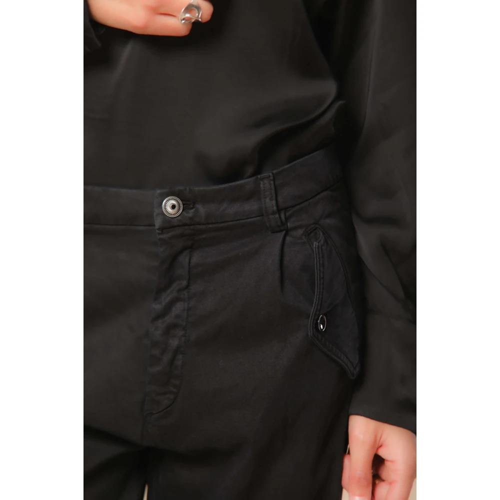 Mason's Curvy Cargo Broek in Stretch Satijn Black Dames