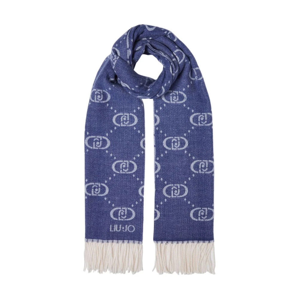 Liu Jo Blauwe Logo Jacquard Sjaal Blue Unisex