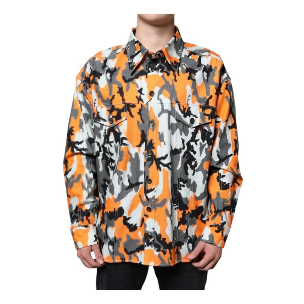 Dolce & Gabbana Uomo Multicolor Giacca In Denim Con Colletto Camouflage