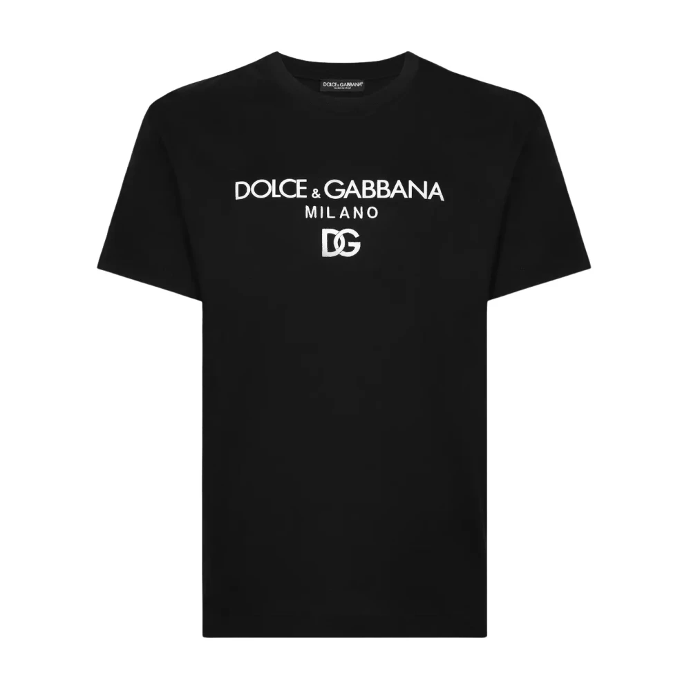 Dolce & Gabbana Mannelijk Zwart Tops Heren, M, Katoen, Logo T-Shirt Met Ronde Hals