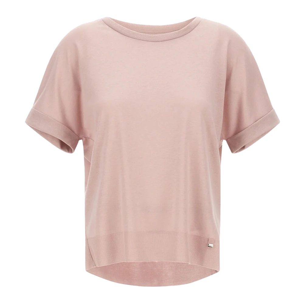 Herno Women's Pink T-Shirts, M, Ribbed Trim T-Shirt