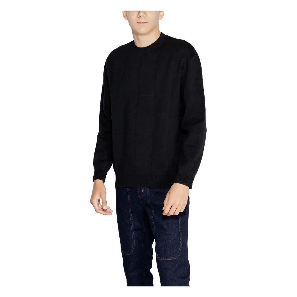 Armani Exchange Geruite gebreide trui met lange mouwen en ronde hals Black Heren