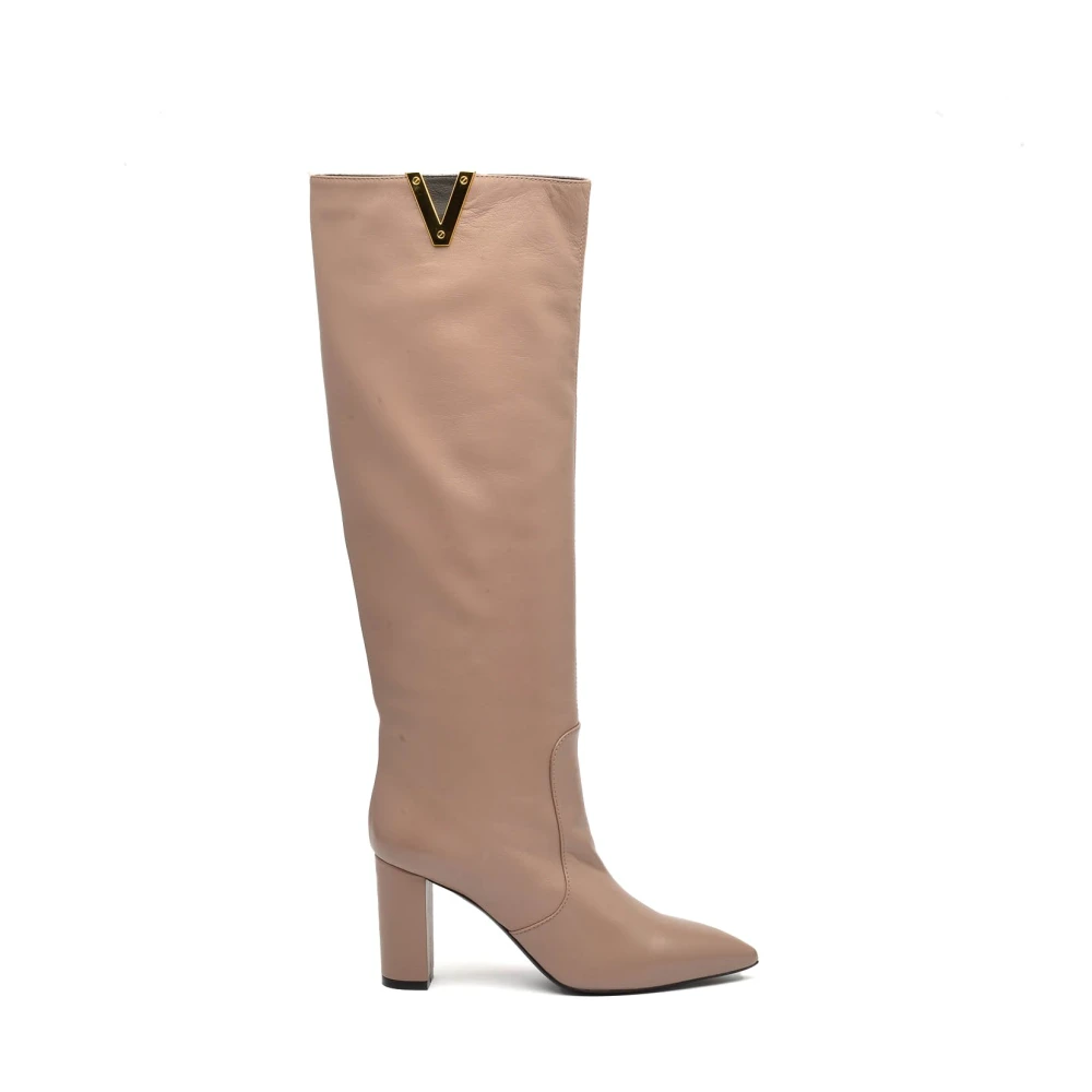 Via Roma 15 Beige Läderstövel 8cm Klack Beige, Dam