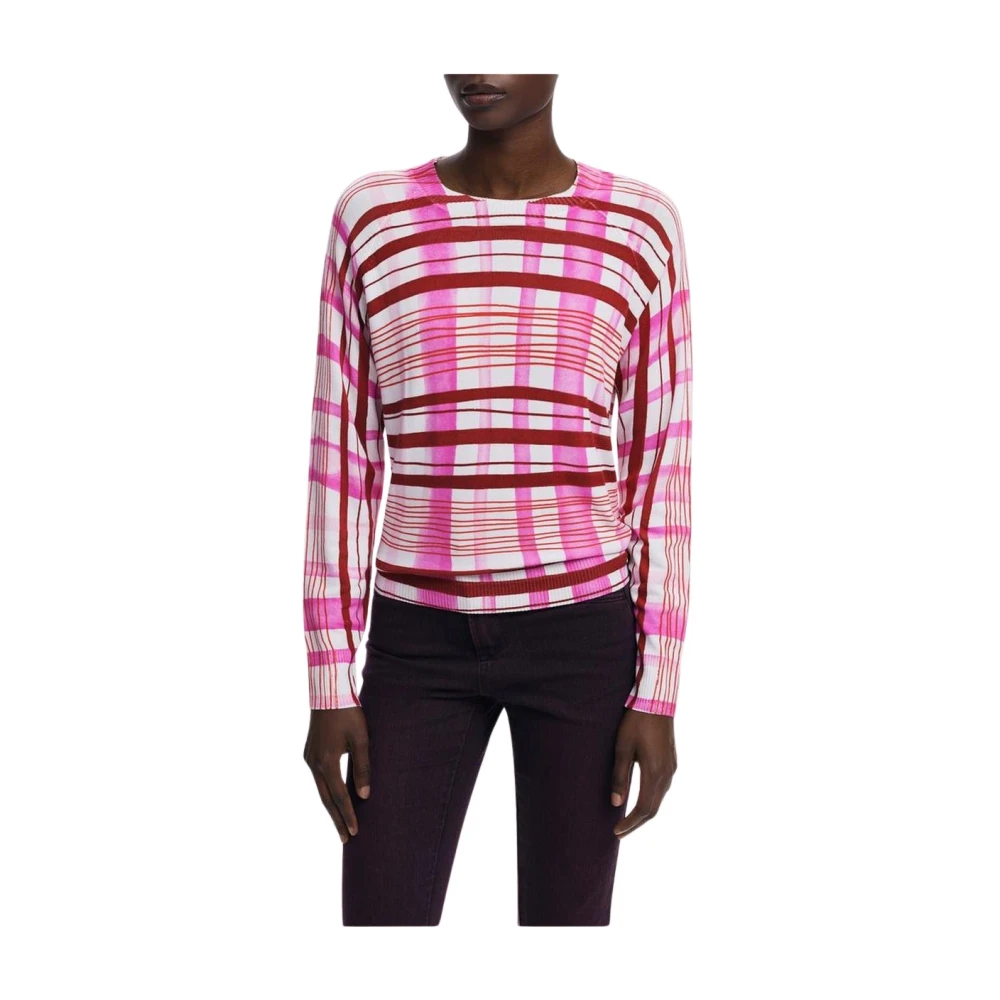 Desigual Women's Multicolor Round-Neck Knitwear, M, Viscose Jumper With Ribbed Detailing