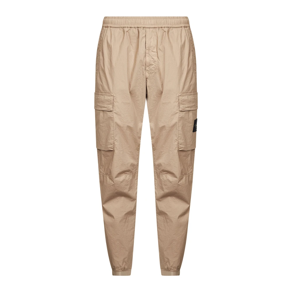 Stone Island Beige Slim-Fit Trousers, Male, W36, Cotton Canvas Cargo Trousers