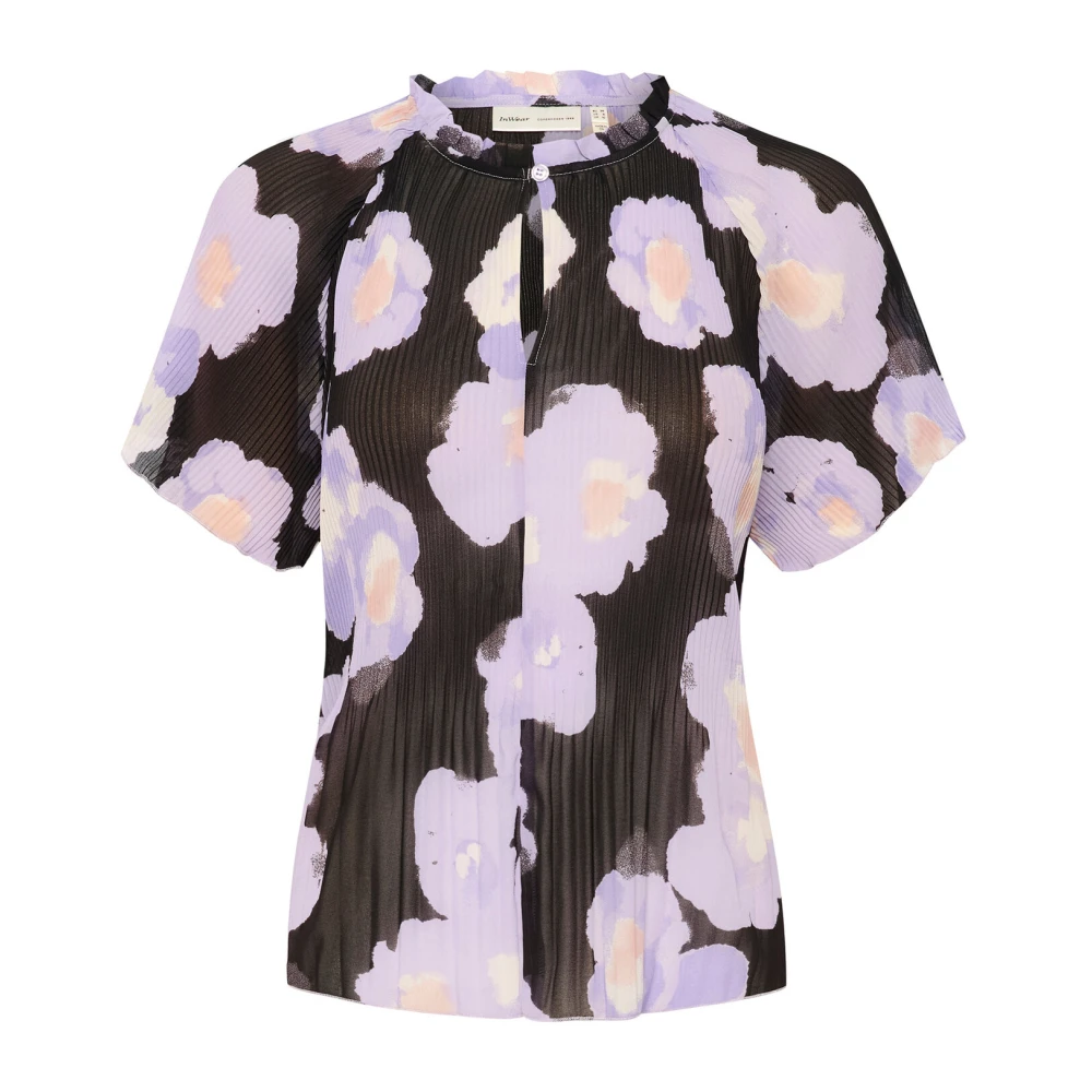 Inwear Multicolor Blouses, Female, 2XL, Lavender Poetic Flower Pleated Top Blouse